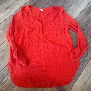 Red Orange Long Sleeve Pocket Top